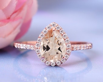 14K Morganite Rose gold Engagement Ring Morganite Ring Anniversary Gifts For Women Pear Shaped Morganite Ring Natural Morganite Promise Ring