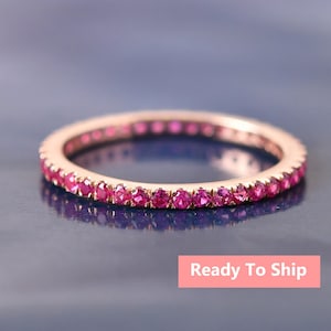 Rose Gold Ruby Full Eternity Band Ring Dainty Anniversary Gifts For Mother