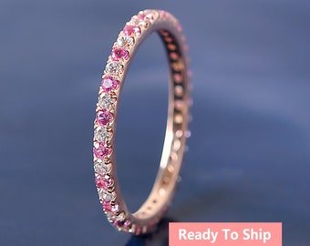 Rosa safir Moissanit full evighetsring 14K roséguld vigselring gåvor