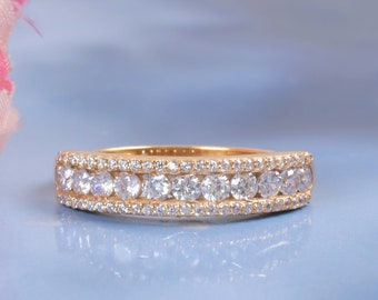 Moissanite Halb-Band-Ring, Gelbgold Wedding Stacking Band