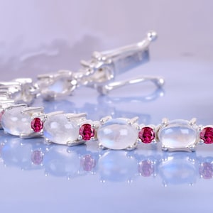 Mondstein Rubin Armband, Sterling Silber Schmuck