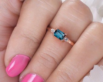 London Blue Topaz Wedding Ring Minimalist Ring Rose gold Engagement Ring Bridal Diamond Ring Blue Topaz Ring Unique Jewelry Gifts For Mother