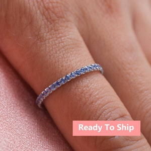 14K Gold Tanzanite Half Eternity Band Minimalist Blue Gemstone Ring Women Stacking Ring Anniversary Gifts Dainty Statement Ring Jewelry