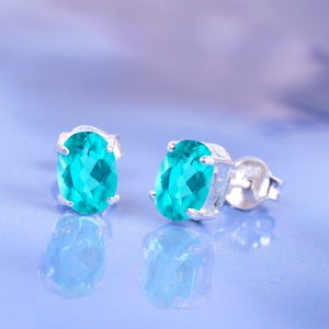 14K White Gold Paraiba Tourmaline Earring Birthday Gifts Women Jewelry Earring Studs Neon Blue Tourmaline Earring Oval Cut Earring Gifts