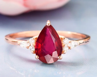 Tear Drop Ruby Ring - Etsy