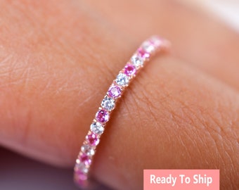Rosa safir diamant full alliansring, vigselring i 14 karat roséguld