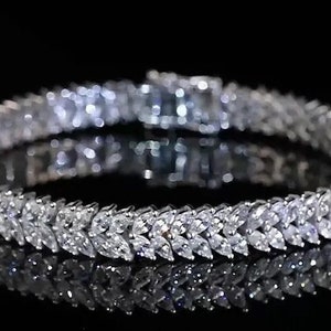 Moissanite Bracelet Chain, Double Row Diamond Bracelet,Marquise Shaped Moissanite Tennis Bracelet ,Anniversary Birthday Gift For Her,Jewelry