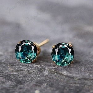 Round Shaped Green Teal Sapphire Earring Minimalist Stud Earing Anniversary Gifts Earring Stud Women Jewelry Sapphire Studs Gifts For Love