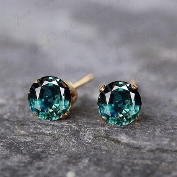 Premium Green Teal Sapphire Earring Minimalist Earrings Anniversary Gift Earring Stud Women Jewelry Sapphire Stud Anniversary Gift For her