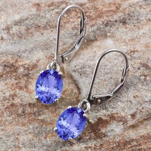 Orecchini a leva in tanzanite 14K, orecchini pendenti con pietre preziose ovali, regali di promessa