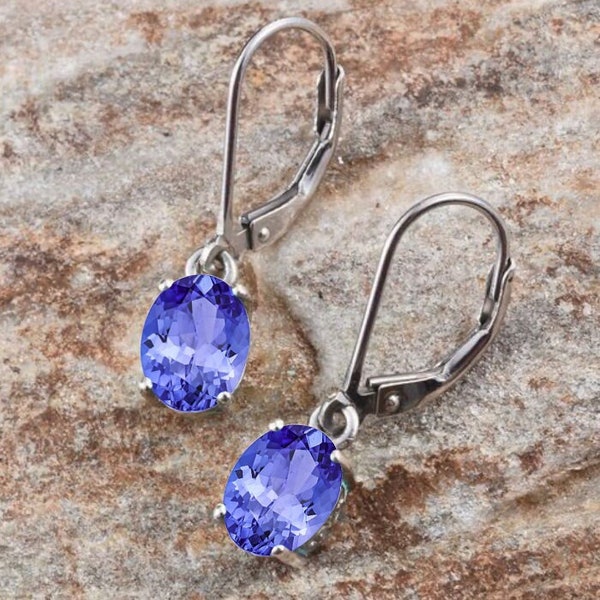 14K Tanzanite Drop Earring Leverback Earring Unique Bridal Earring Oval Shaped Women Earring Tanzanite Jewelry Anniversary Gifts For Her