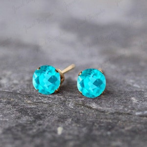 Paraiba Tourmaline Earring Minimalist Earring Women Jewelry Tourmaline Earring Studs Anniversary Gifts Neon Blue Earring Round Shaped Studs