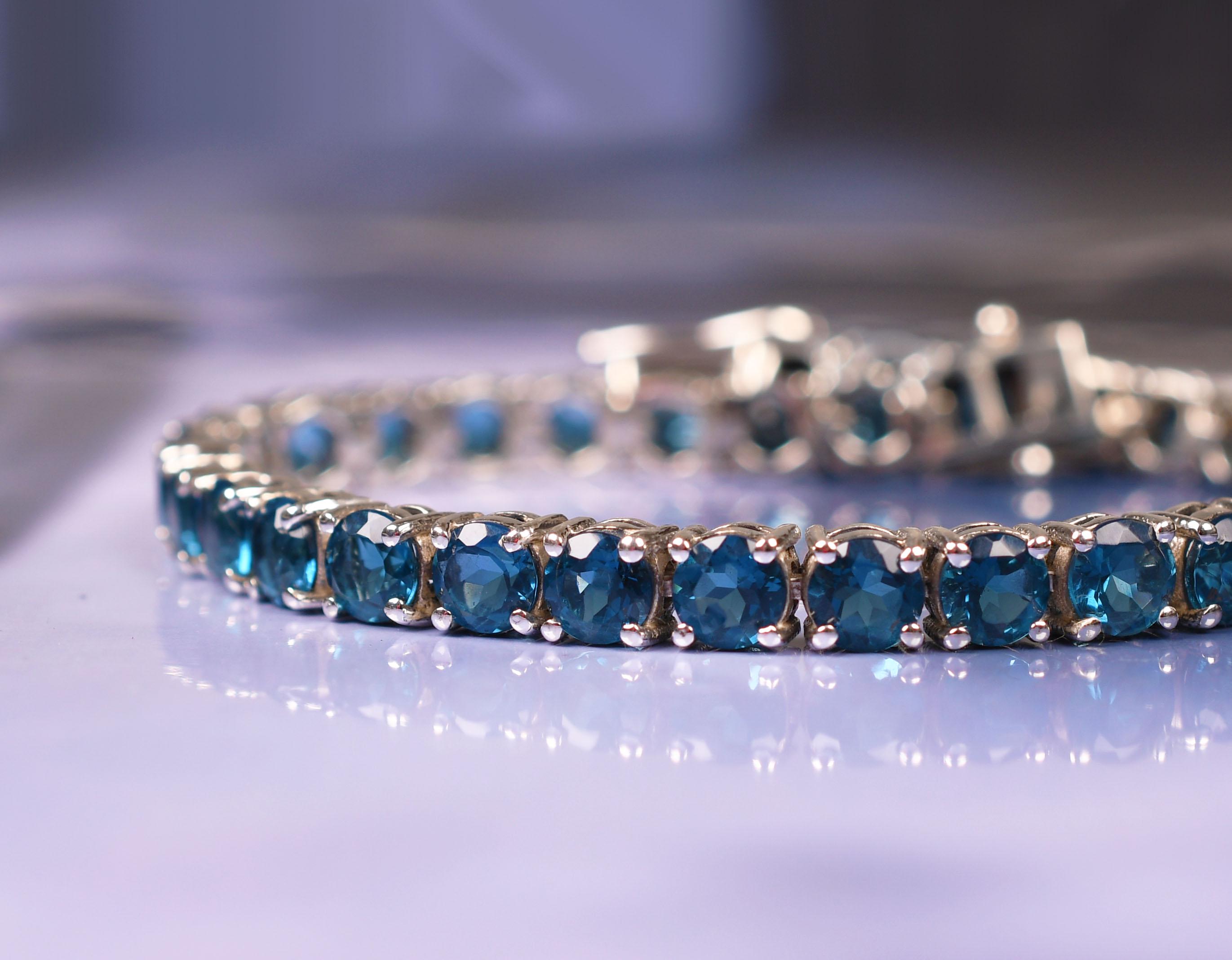 London Blue Topaz White Gold Tennis Bracelet Bridal Wedding Topaz