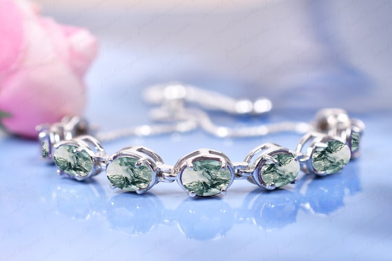 Moss Agate Bolo Bracelet, 925 Sterling Silver Adjustable  display picture 2