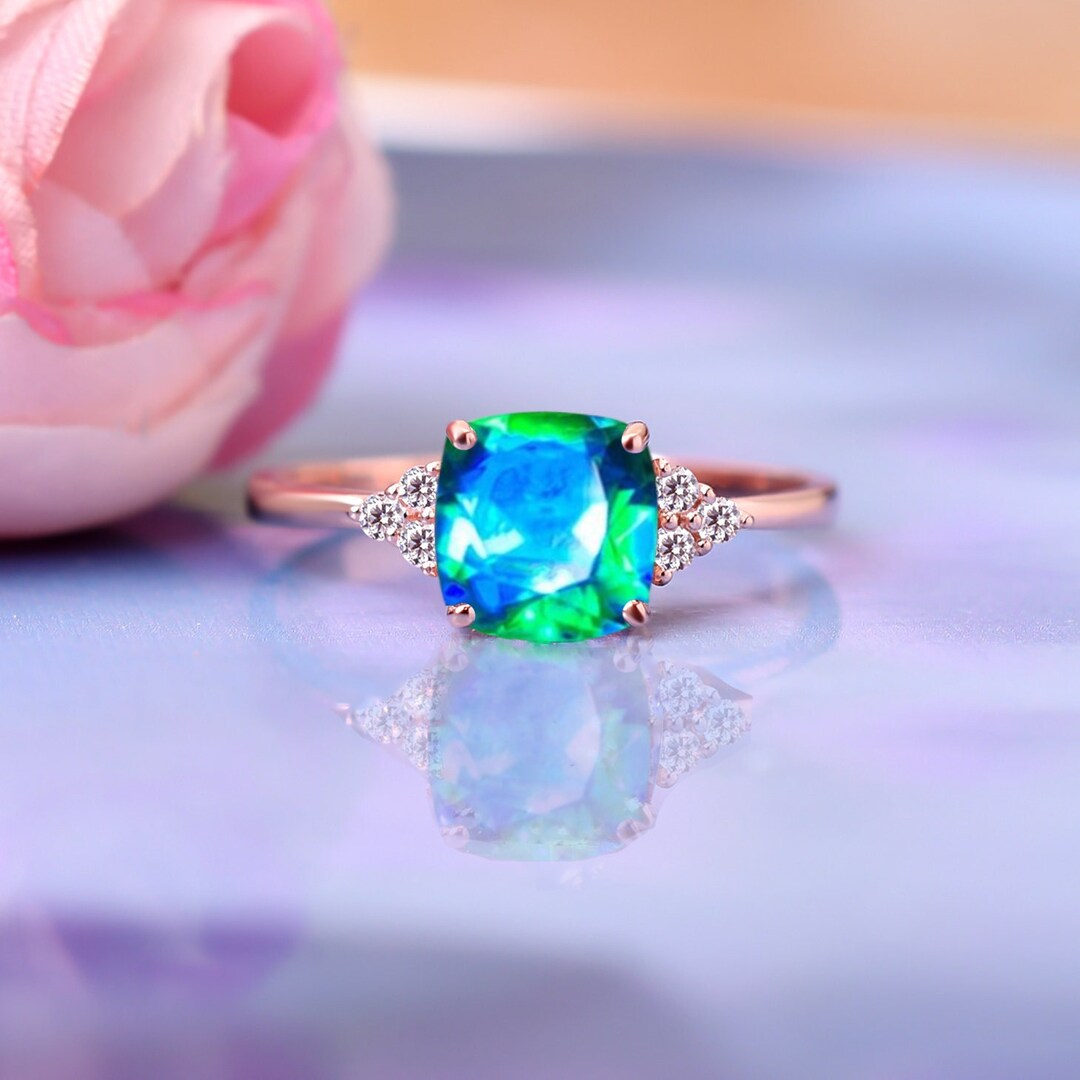 Peacock Quartz Ring Anniversary Gifts Cushion Shaped Peacock Etsy