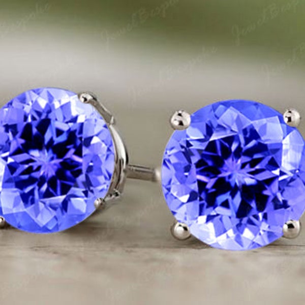 AAA Tanzanite Earring Push Back Earring Tanzanite 6mm Round Cut Studs Violet Studs Gift for Mom unique earring Anniversary Gifts For Love