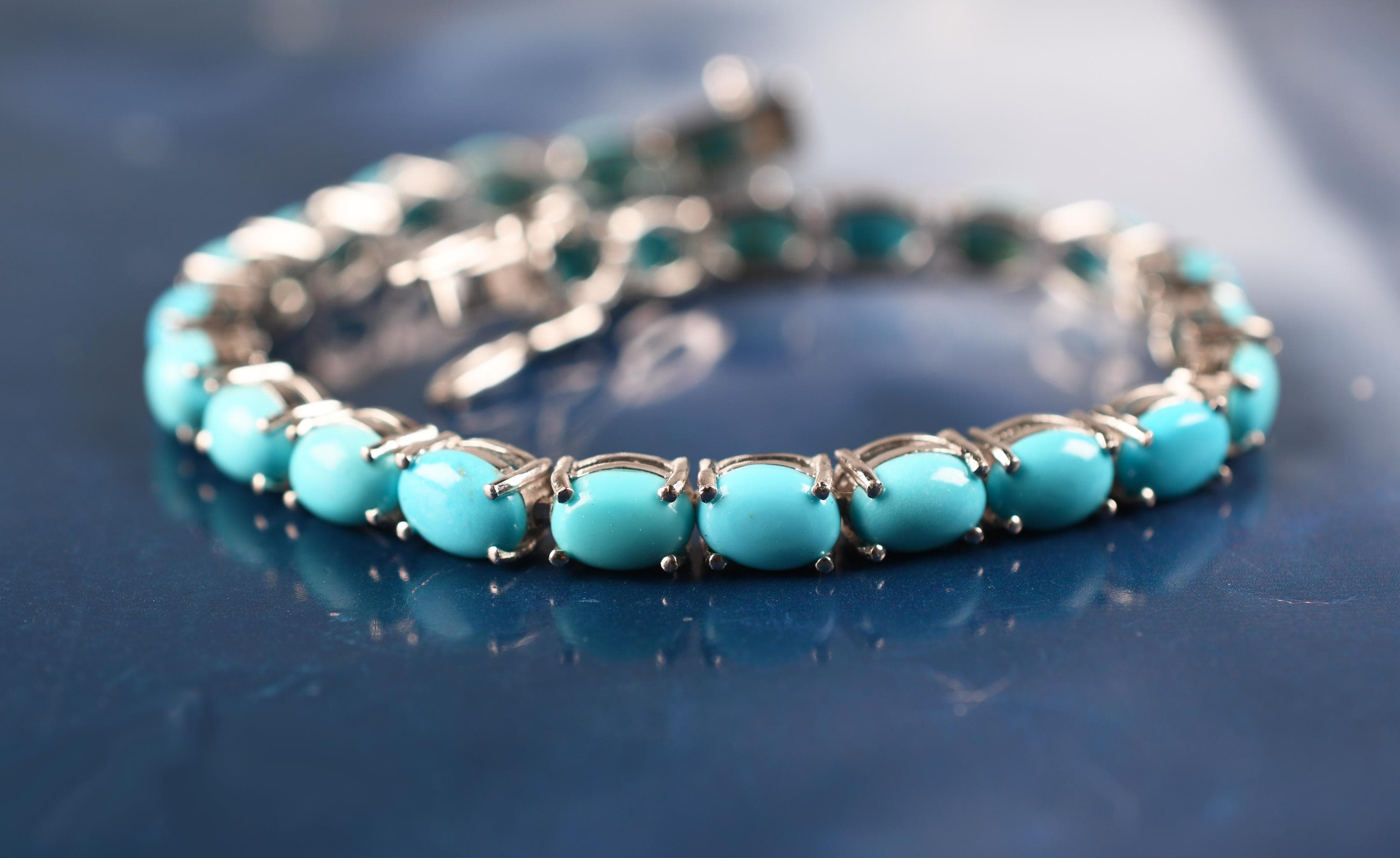Sleeping Beauty Turquoise Bracelet, Oval Sterling Silver Chain - Etsy