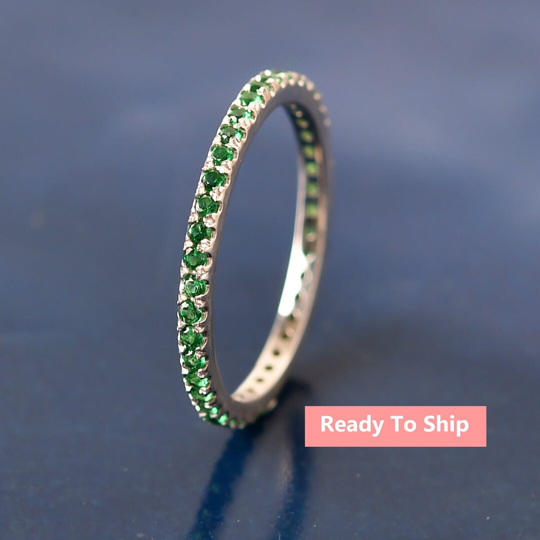 Emerald Full Eternity Ring 14K White Gold Stacking Band Promise Gifts ...