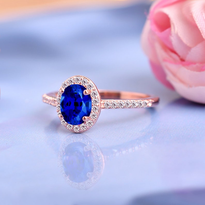14K Rose gold Sapphire Ring Engagement Ring For Women Blue Sapphire Ring Princess Diana Inspired Ring Blue Gemstone Ring Anniversary Ring image 3