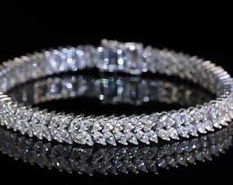 Moissanite Bracelet Chain, Double Row Diamond Bracelet,Marquise Shaped Moissanite Tennis Bracelet ,Anniversary Birthday Gift For Her,Jewelry
