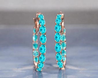 Inside Out Hoop Earrings with Gemstone Options, Diamond Look Huggie Hoops