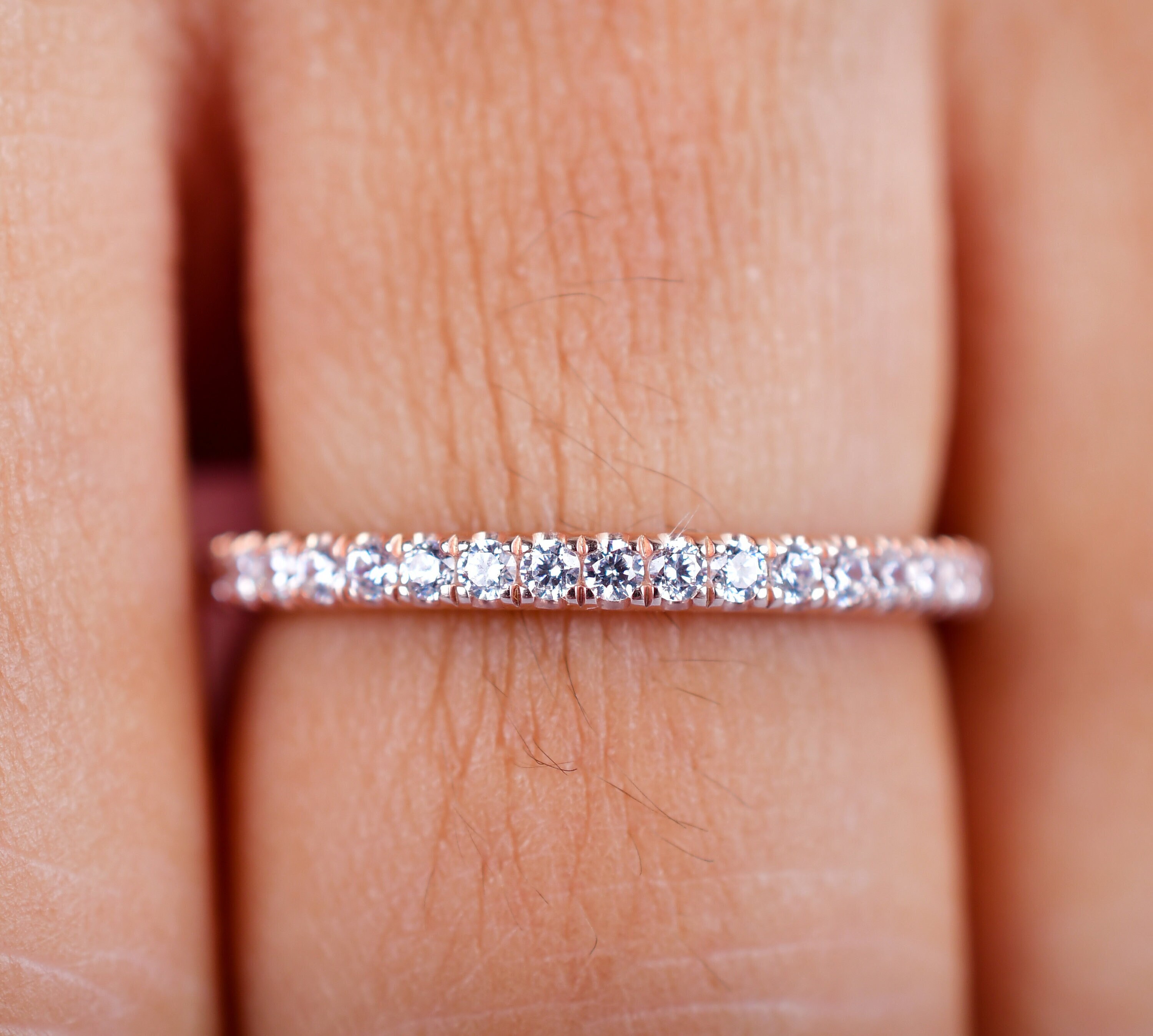 Moissanite Half Eternity Wedding Band, 14K Gold Anniversary Stacking ...