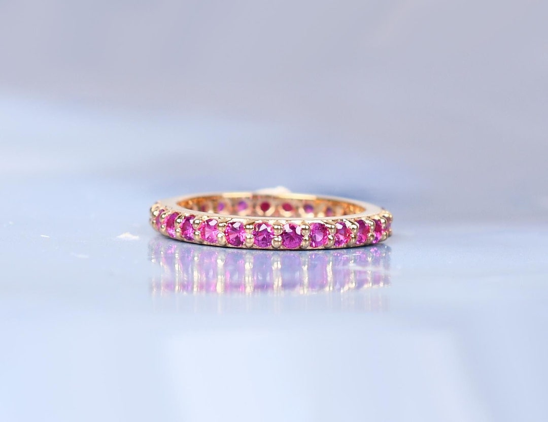Pink Ruby Full Eternity Band Ring, Vintage Art Deco 14K Yellow Gold ...