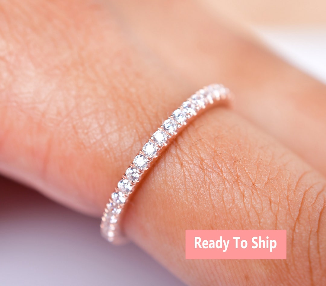 Moissanite Half Eternity Wedding Band, 14K Gold Anniversary Stacking ...
