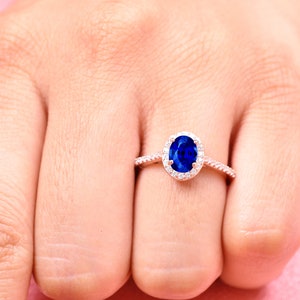 14K Rose gold Sapphire Ring Engagement Ring For Women Blue Sapphire Ring Princess Diana Inspired Ring Blue Gemstone Ring Anniversary Ring image 7