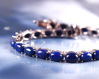 Natürliche Lapislazuli Armband Blauer Edelstein Tennis Schmuck Elegante Hochzeit Schmuck Geschenke
