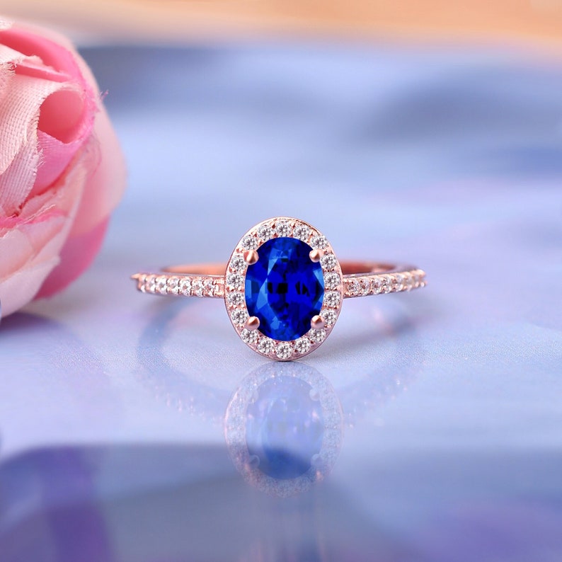 14K Rose gold Sapphire Ring Engagement Ring For Women Blue Sapphire Ring Princess Diana Inspired Ring Blue Gemstone Ring Anniversary Ring image 1