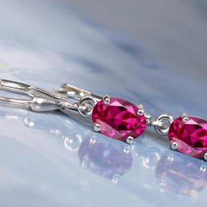 Art Deco Ruby Drop Earrings 14K Gold Leverback Oval Pink Ruby Jewelry Luxury Gifts