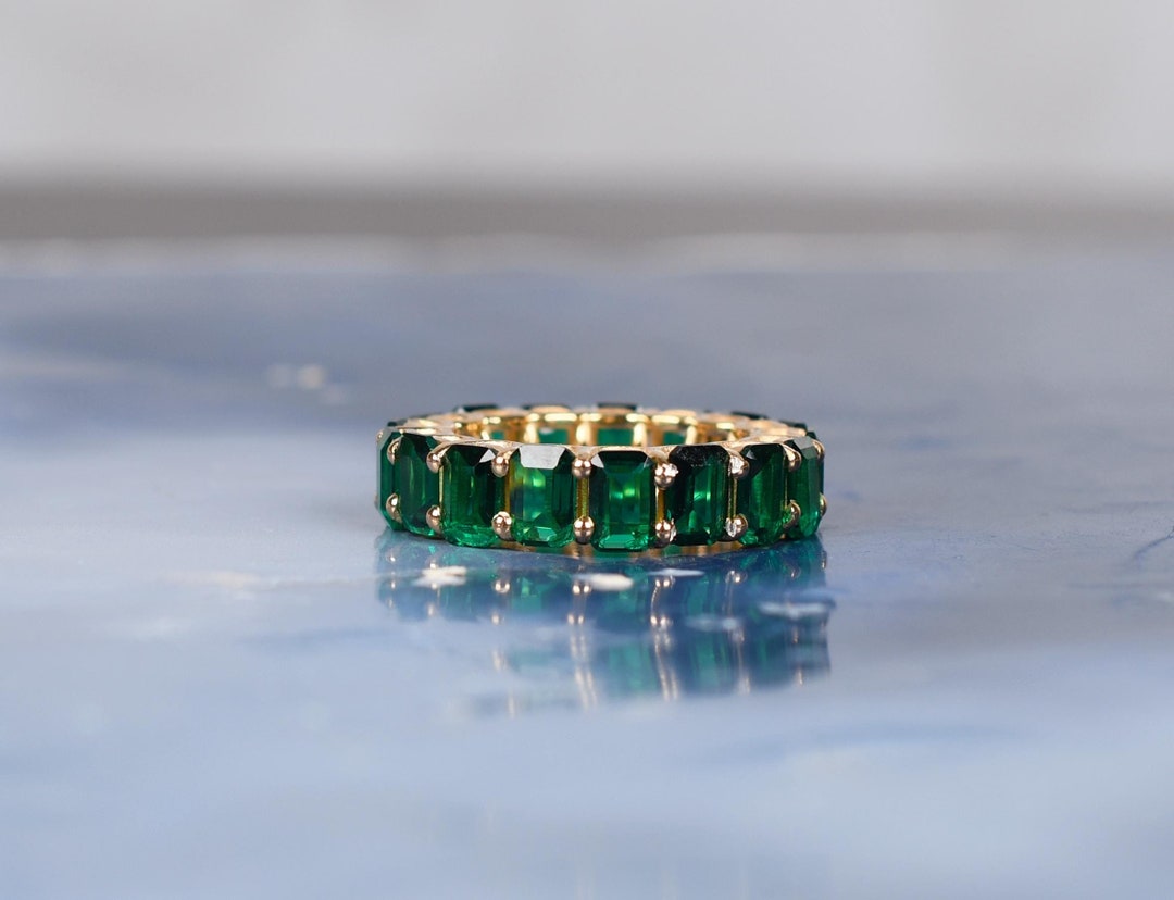 Emerald Octagon Eternity Band Ring, Solid 14K Yellow Gold, Art Deco - Etsy