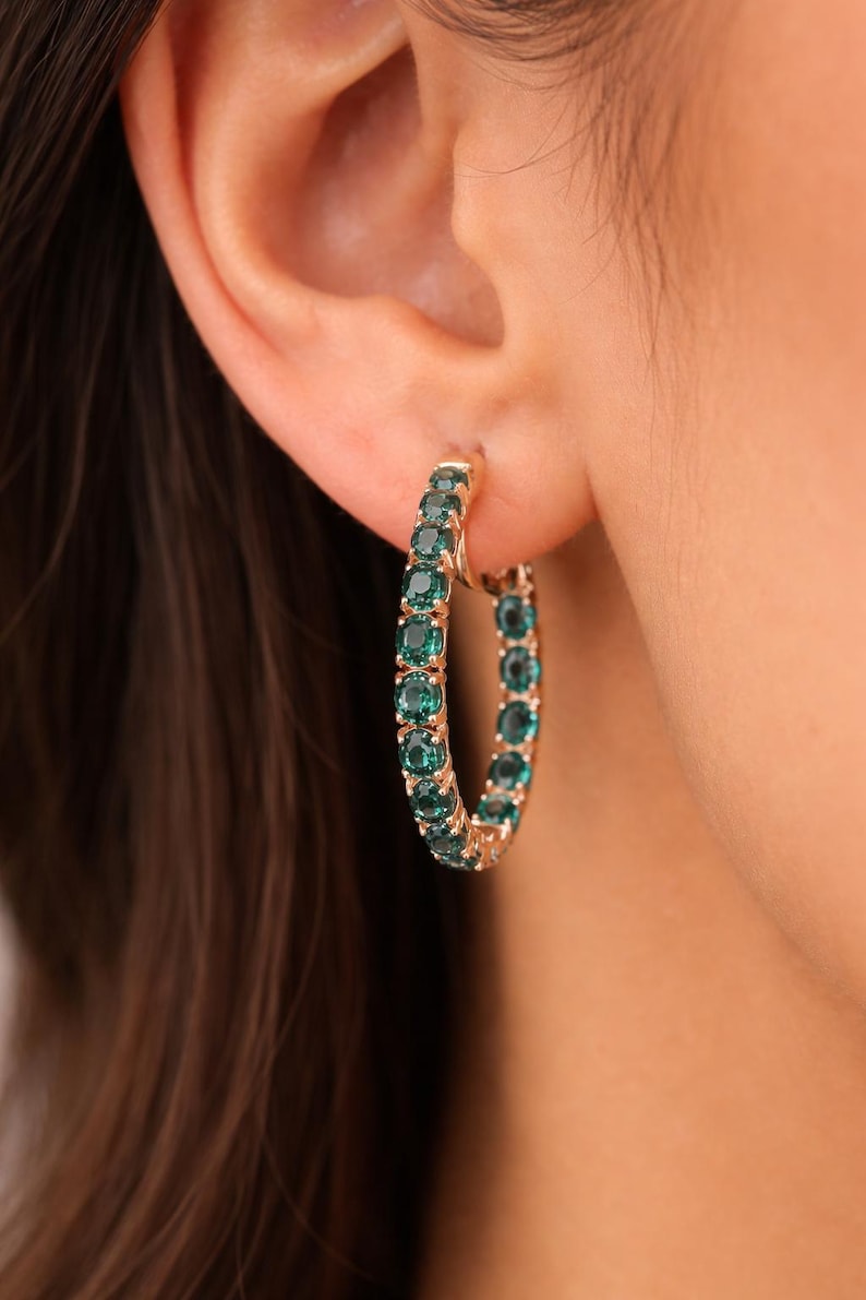 Teal sapphire hoop earrings, teal blue sapphire hoops, sapphire eternity hoop earrings, rose gold sapphire earrings, green blue gemstone hoops, luxury sapphire circle earrings, September birthstone earrings, oval cut sapphire hoops, fine jewelry hoop earrings, anniversary gift for her, statement sapphire earrings, elegant bridal sapphire hoops