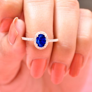 14K Rose gold Sapphire Ring Engagement Ring For Women Blue Sapphire Ring Princess Diana Inspired Ring Blue Gemstone Ring Anniversary Ring image 8