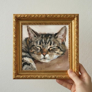 猫の油彩画 可愛い猫 金色フレーム付き Cat oil painting - Etsy 日本
