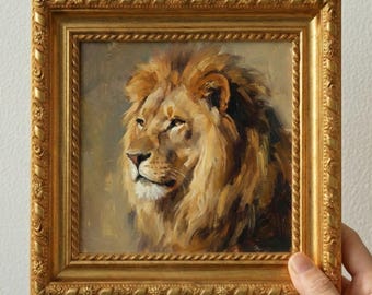 Handmade Lion Painting Handmade | Safari Nursery Decor | Mini Animal Portrait | Neutral Wall Art | Safari Decor | Gift for Nature Lovers