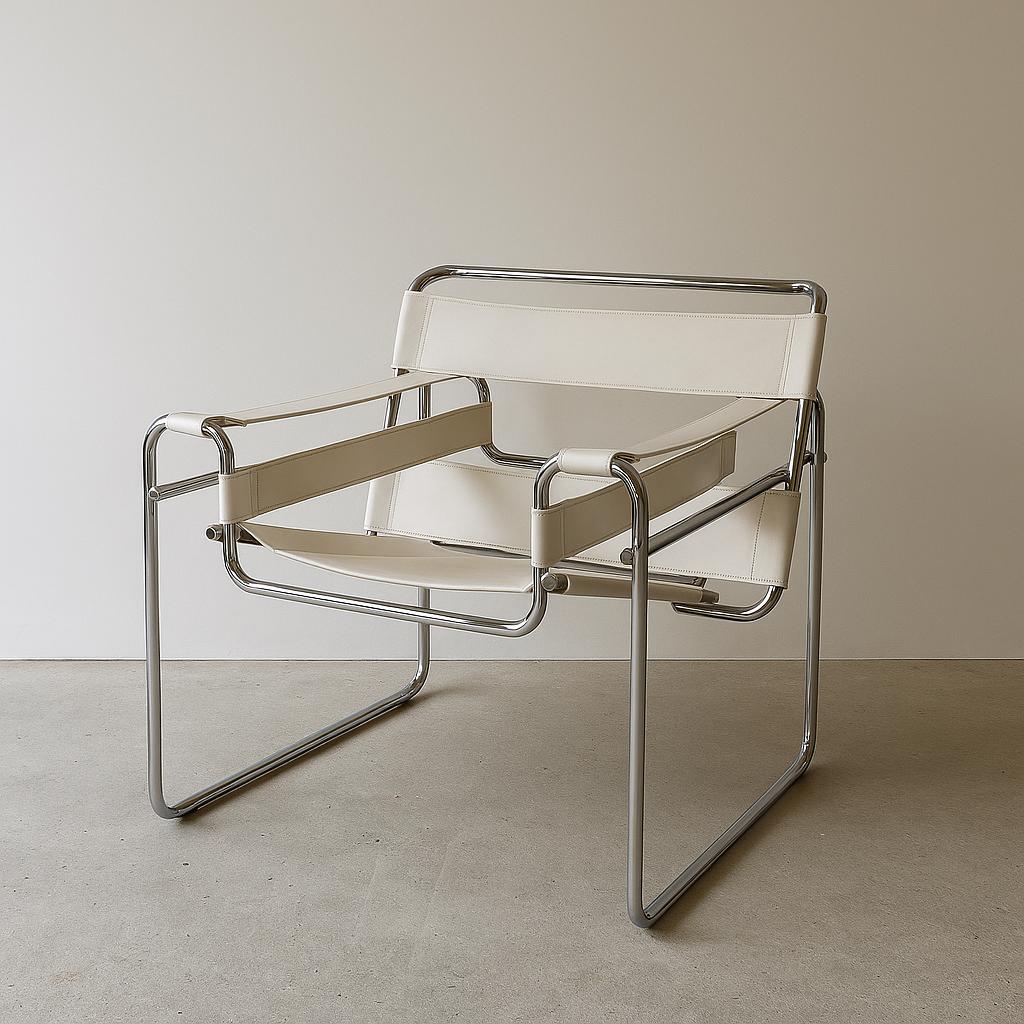 Wassily B3 Armchair by Marcel Breuer for Gavina in white leather -1980