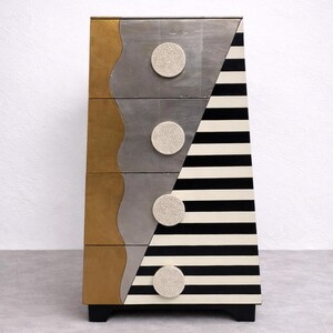 A Lam Lee Pyramid Shape Memphis Style Set of Drawers 1980 in Italy