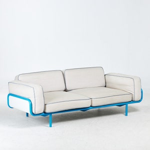 Nike Karlsson Sofa, “IKEA PS”, 2012, blue painted metal frame, loose seats with textile upholstery