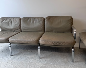 Suite en cuir Bauhaus pour Walter Knoll 1970 Canapé en cuir vert lot de 3