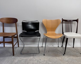 Dining room chairs colorful set, Fritz Hansen Series 7, Pascal Mourgue, Stevens, Sven Erik Fryklund 1950 -1960