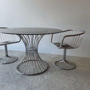 Dining room set table frame + 4 chairs made of chrome and by Gastone Rinaldi -1970