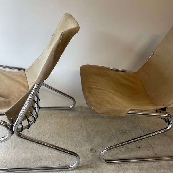 Italian vintage swing armchair made of Alcantara leather and chrome-plated metal, 1970