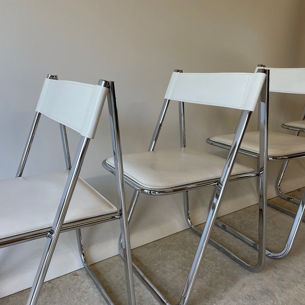 Vintage Italian Leather & Chrome Tamara Folding Chairs from Arrben Italy