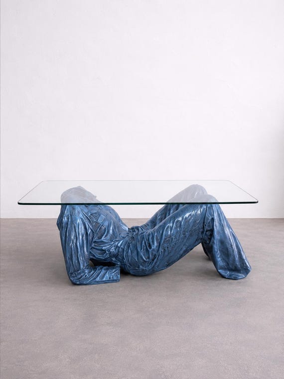 Vintage 1980s Pop Art Coffee Table | Jeanne Pierre Picheny Inspired | Blue Jeans Sculptural Table | French Postmodern Design