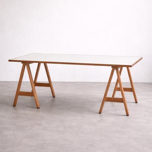 Dining table attributed to Karl-Johan Hjerling – Scandinavian trestle table – 150 x 80 x 73 cm – Mid-Century