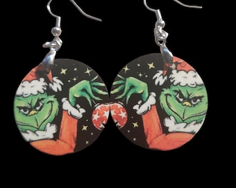 CHRISTMAS GRINCH EARRINGS - round, cleerful, colorful, mr. grinch