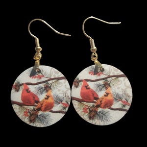 WITH CARDINALS NEAR -  Earrings, round, beautiful, lovely christmas