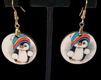 PENGUIN EARRINGS ADORABLE - round colorful